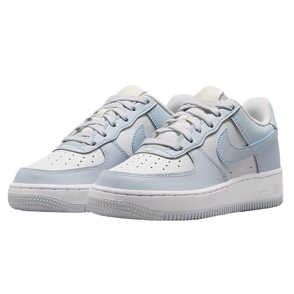 Kids' Nike Air Force 1 low-top sneakers, pair view, light blue and white