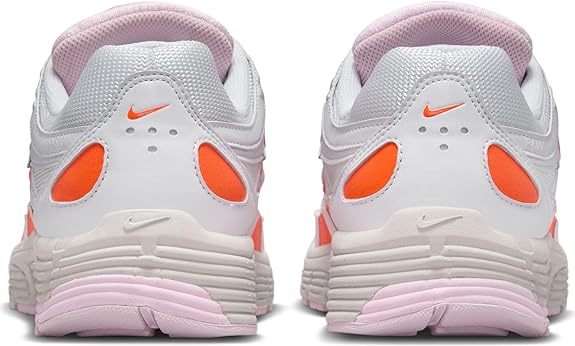 Nike women's P-6000 shoes, back view with pink collar and orange heel eyelets