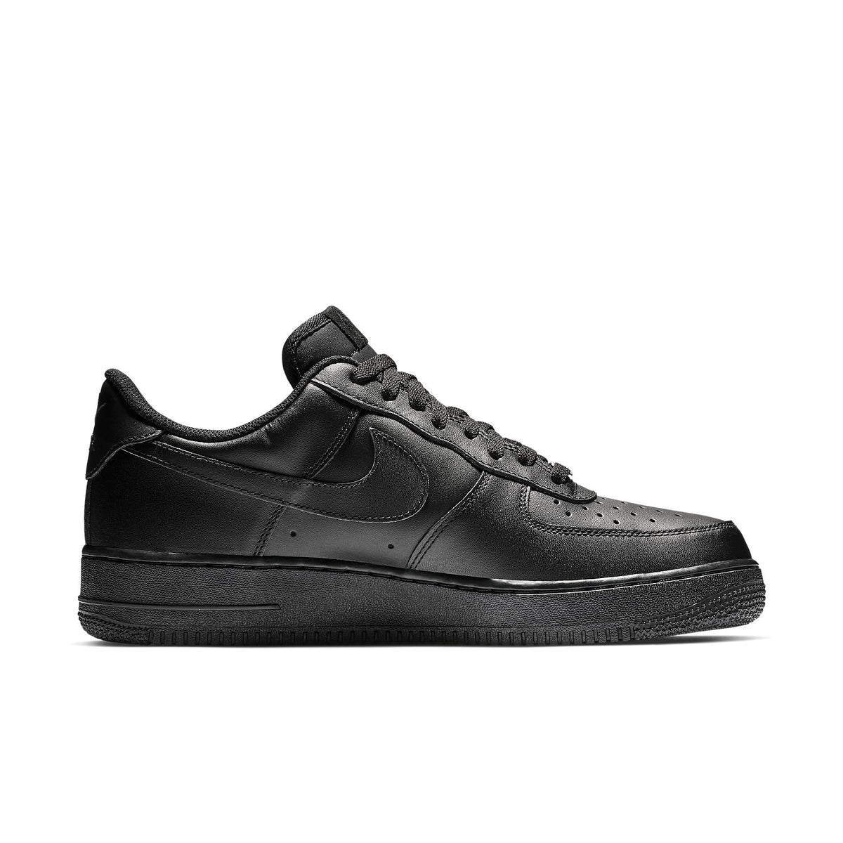 Nike Air Force 1 '07 low-top sneakers in black leather, lace-up with classic panels