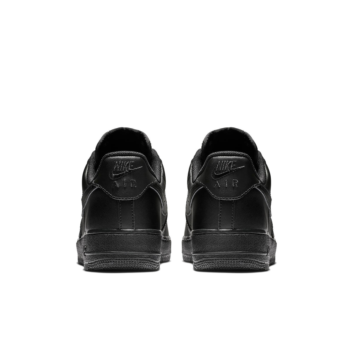 Nike Air Force 1 '07 sneakers, black leather heel view with Air branding