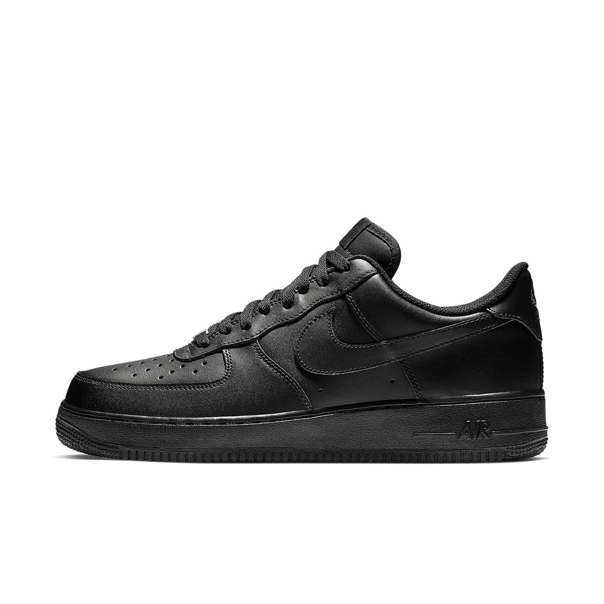 Nike Air Force 1 '07 low-top sneakers in black leather, lace-up with swoosh