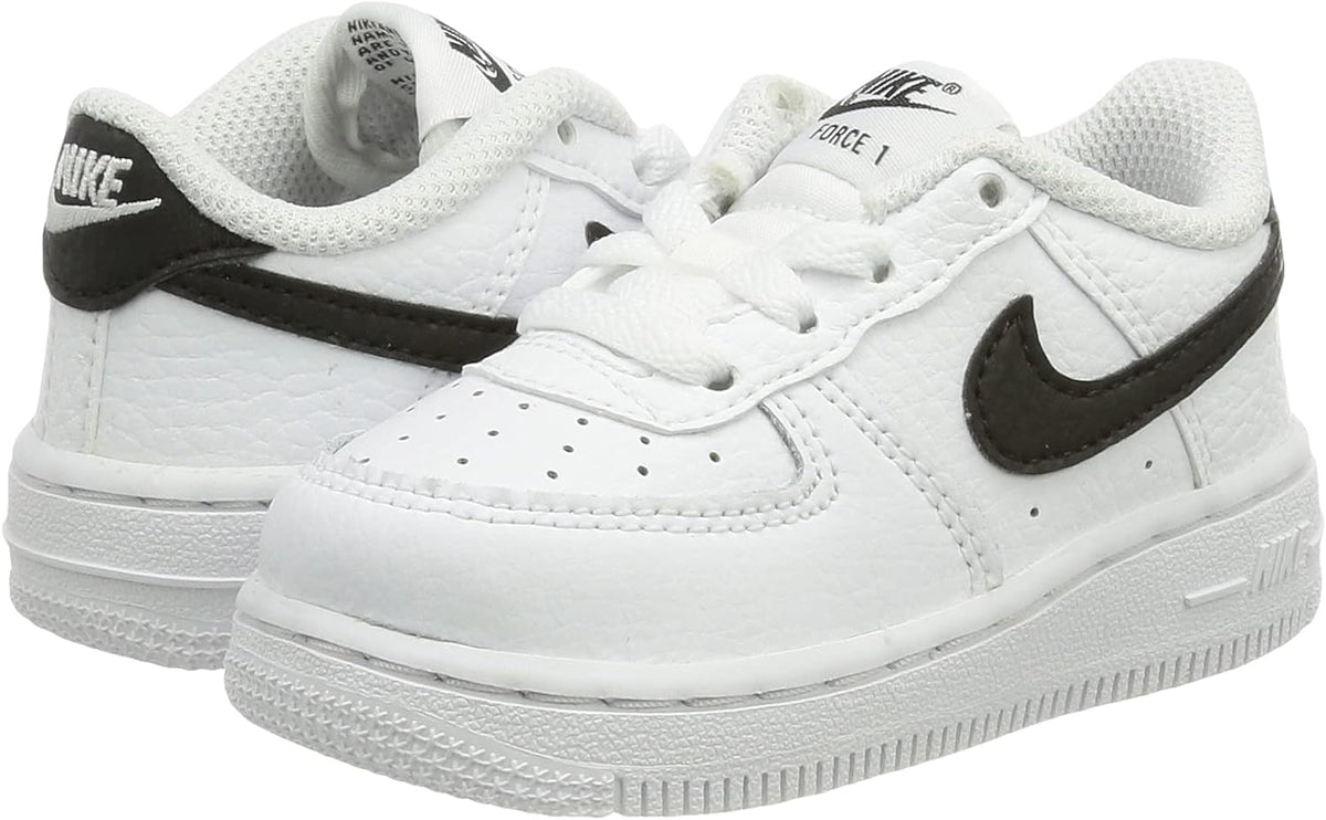 Toddler Nike Air Force 1 low-top sneakers, white with black heel stripe and lace-up front