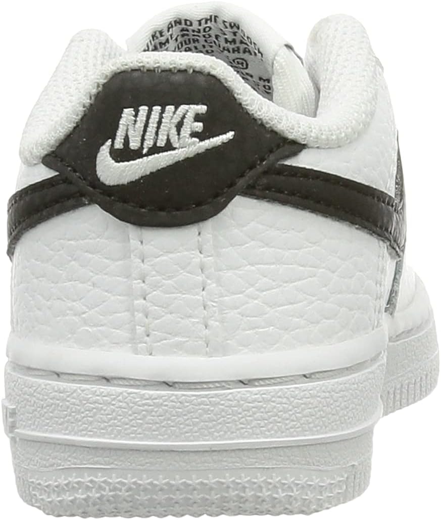 Toddler Nike Air Force 1 sneakers: white heel with black panel and NIKE logo