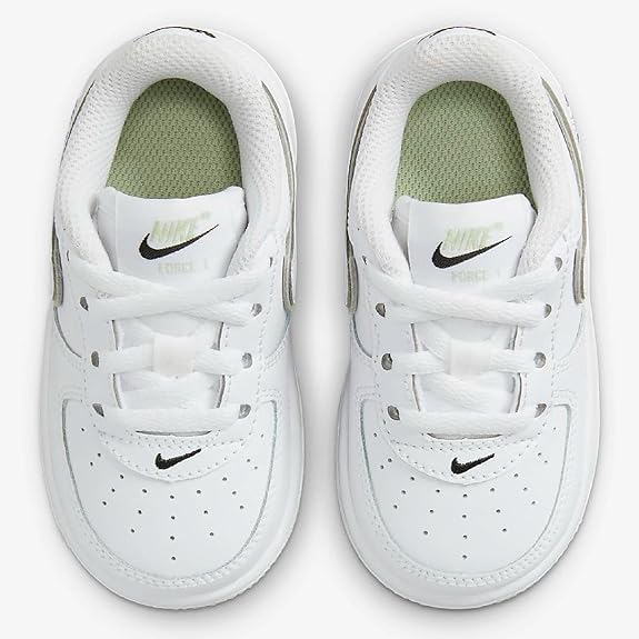 Toddler Nike Air Force 1 sneakers, white uppers with green interior lining