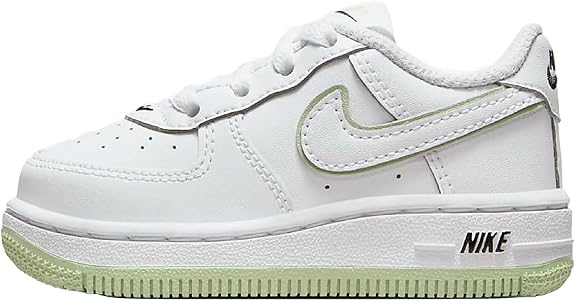 Toddler Nike Air Force 1 low-top sneakers, white with green swoosh and outsole
