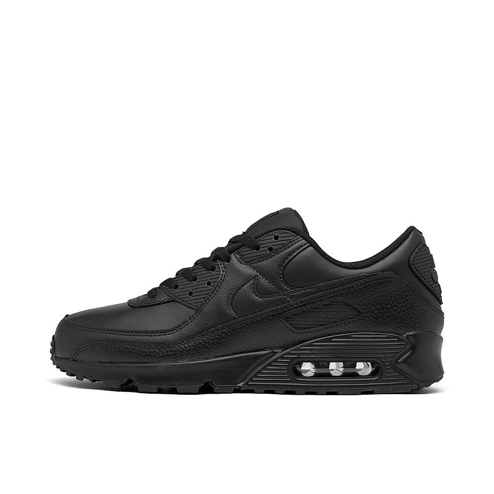 Men's Nike Air Max 90 LTR leather sneakers, triple-black lace-up with visible Air unit