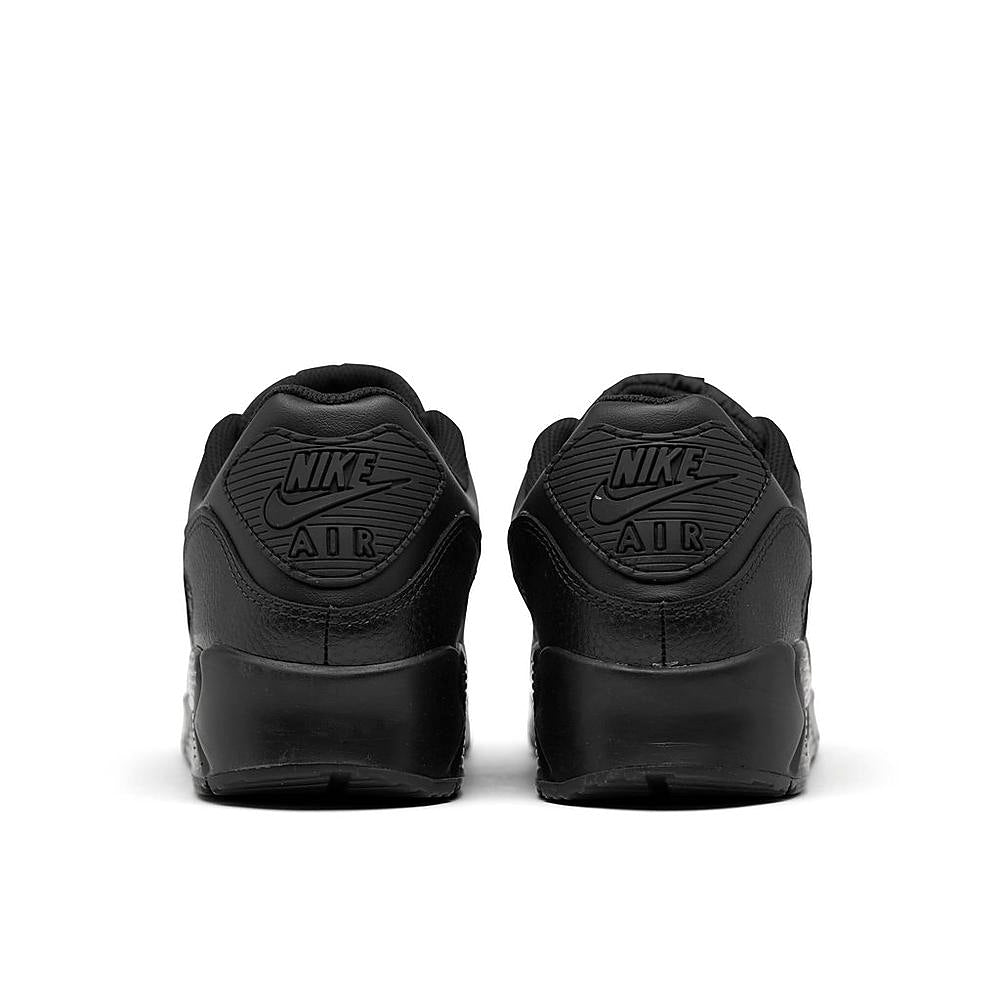 Men's Nike Air Max 90 LTR black leather sneakers, rear view with Nike Air branding