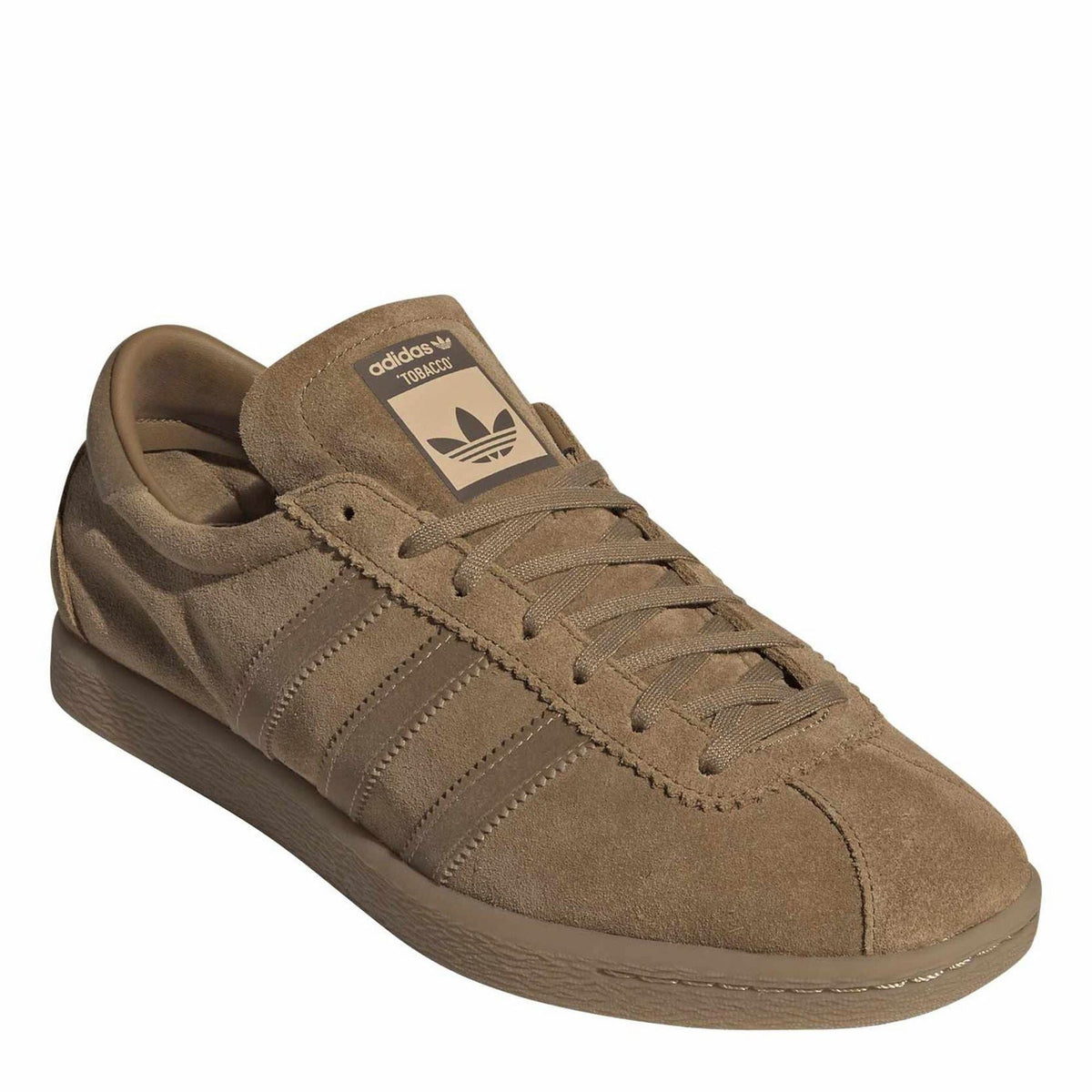 Brown suede adidas Originals trainers with three stripes and lace-up
