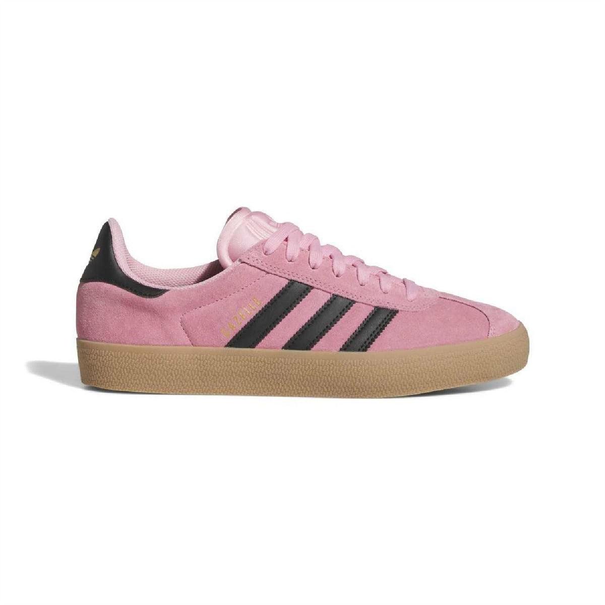 Light pink suede Gazelle ADV trainers with black 3-Stripes and gum sole