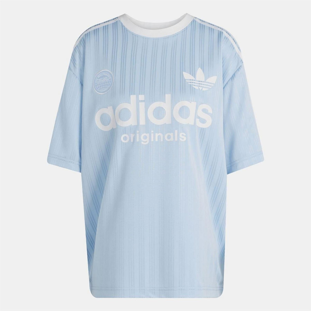 Adidas Originals T-shirt featuring a classic design, displayed on a hanger with a simple background, showcasing the casual top.