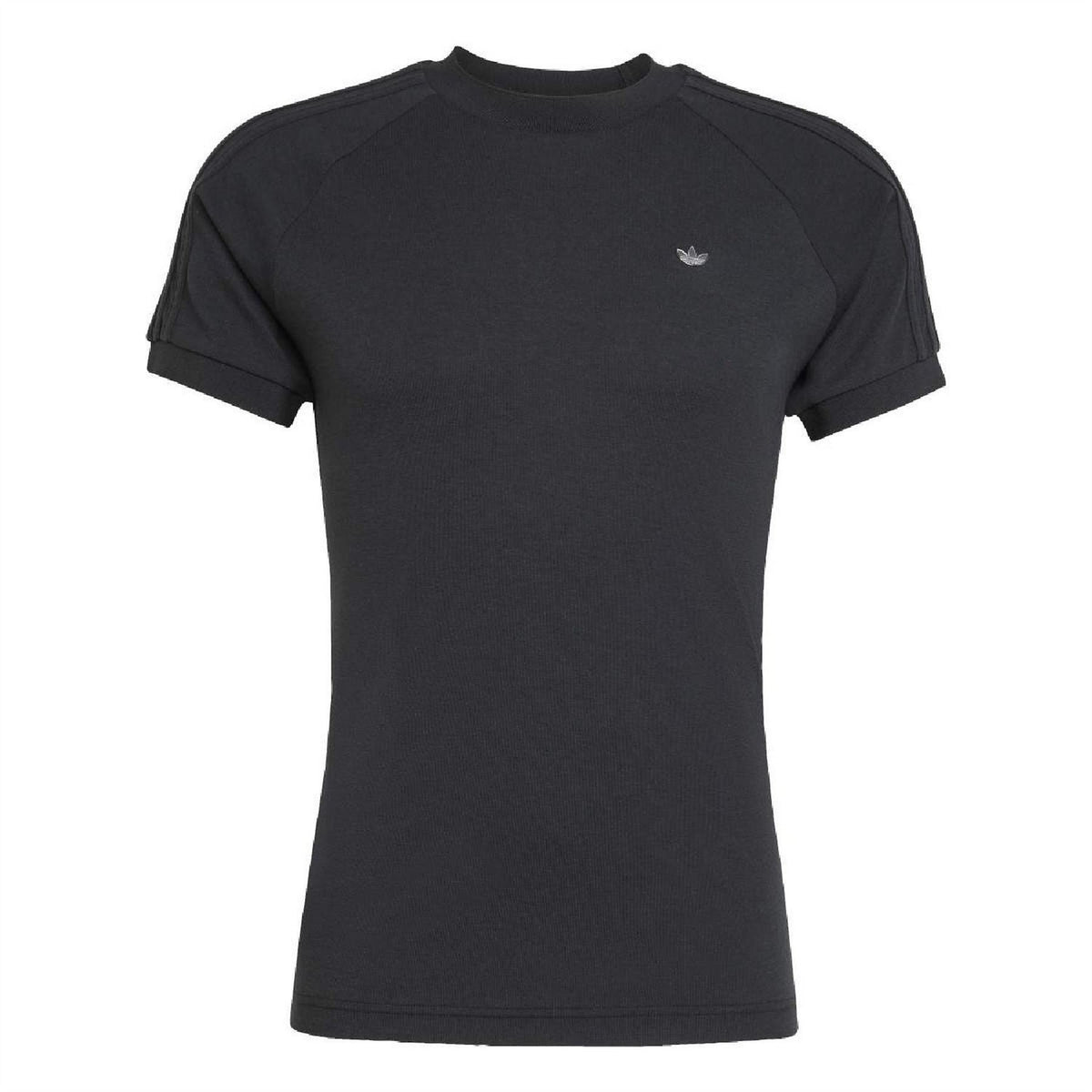 Black crew-neck T-shirt with small adidas Originals logo on left chest