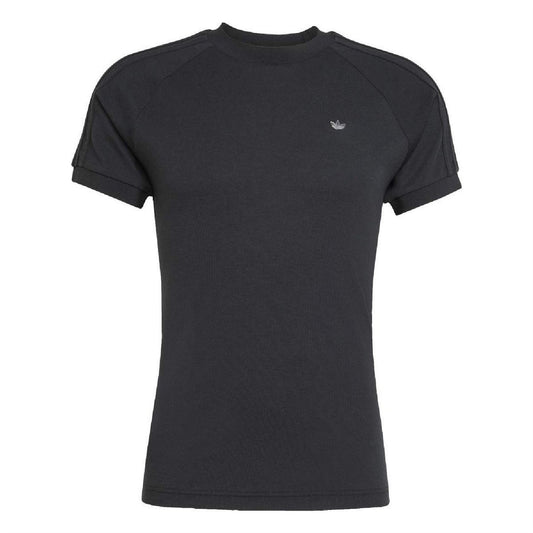 Black crew-neck T-shirt with small adidas Originals logo on left chest