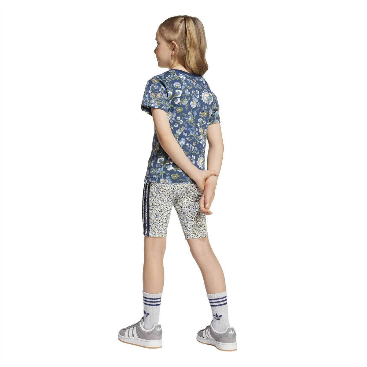 Kids' navy floral t-shirt and shorts set, rear view