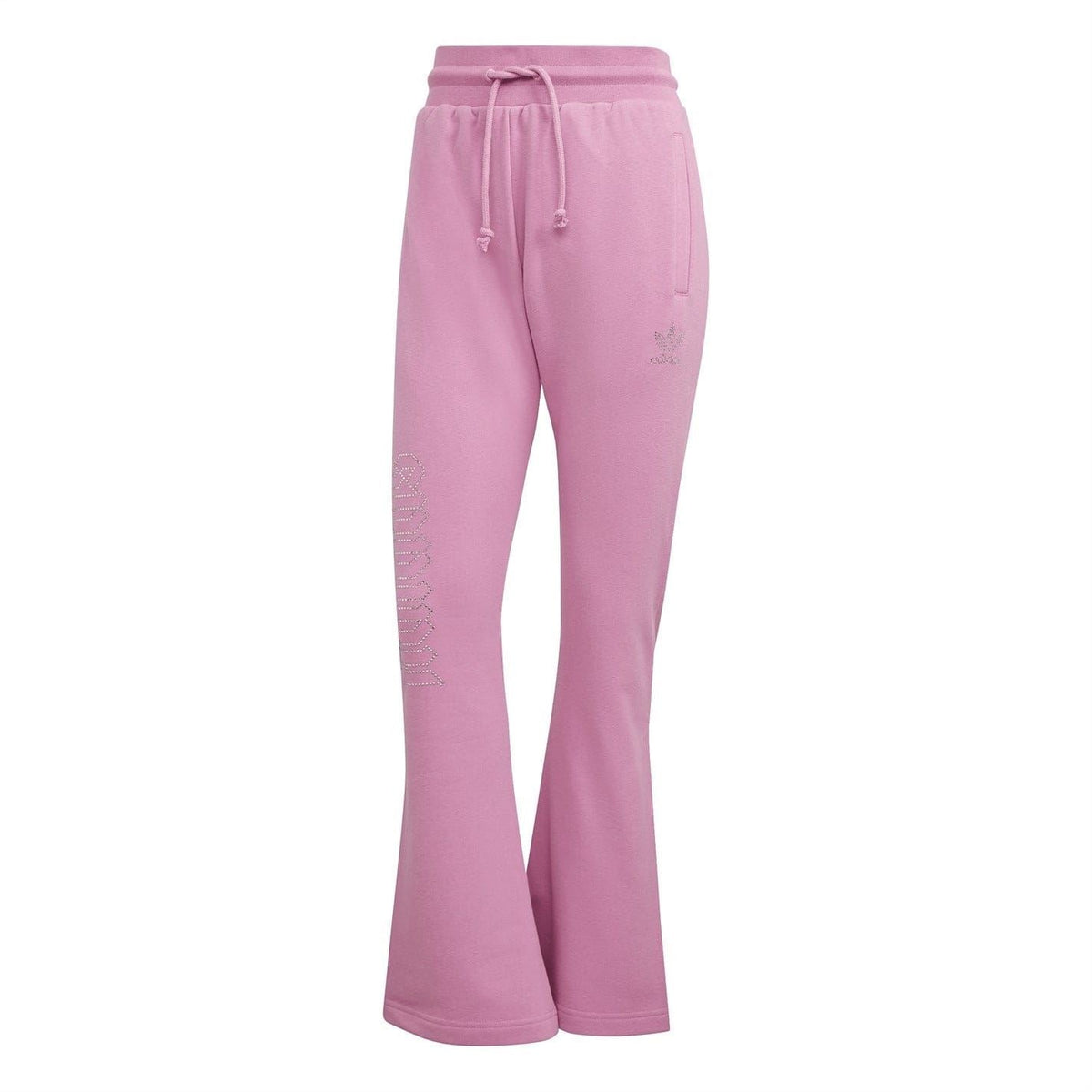 adidas Originals pink open-hem flared jogger pants with drawstring waist and logo print