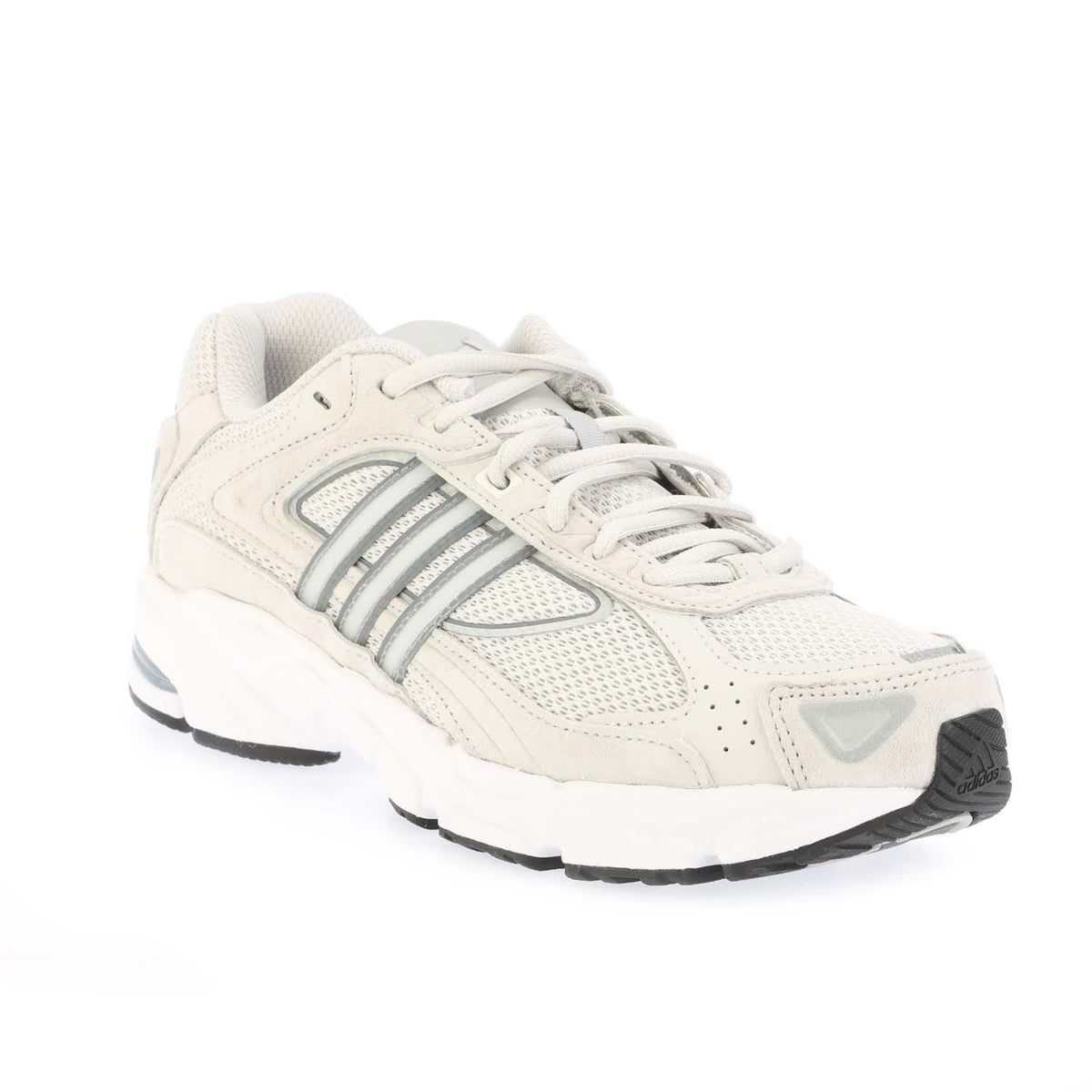 adidas Originals lace-up trainers, off-white mesh upper with light blue three stripes