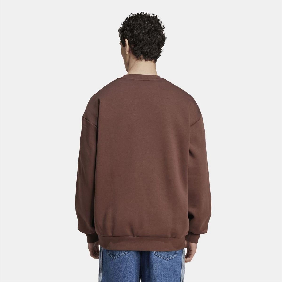 Brown crewneck sweatshirt, back view, ribbed hem and cuffs
