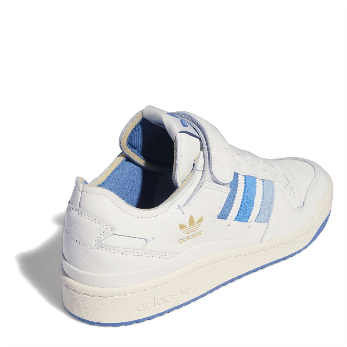 adidas Originals low top trainers, white with blue lining and gold adidas logo