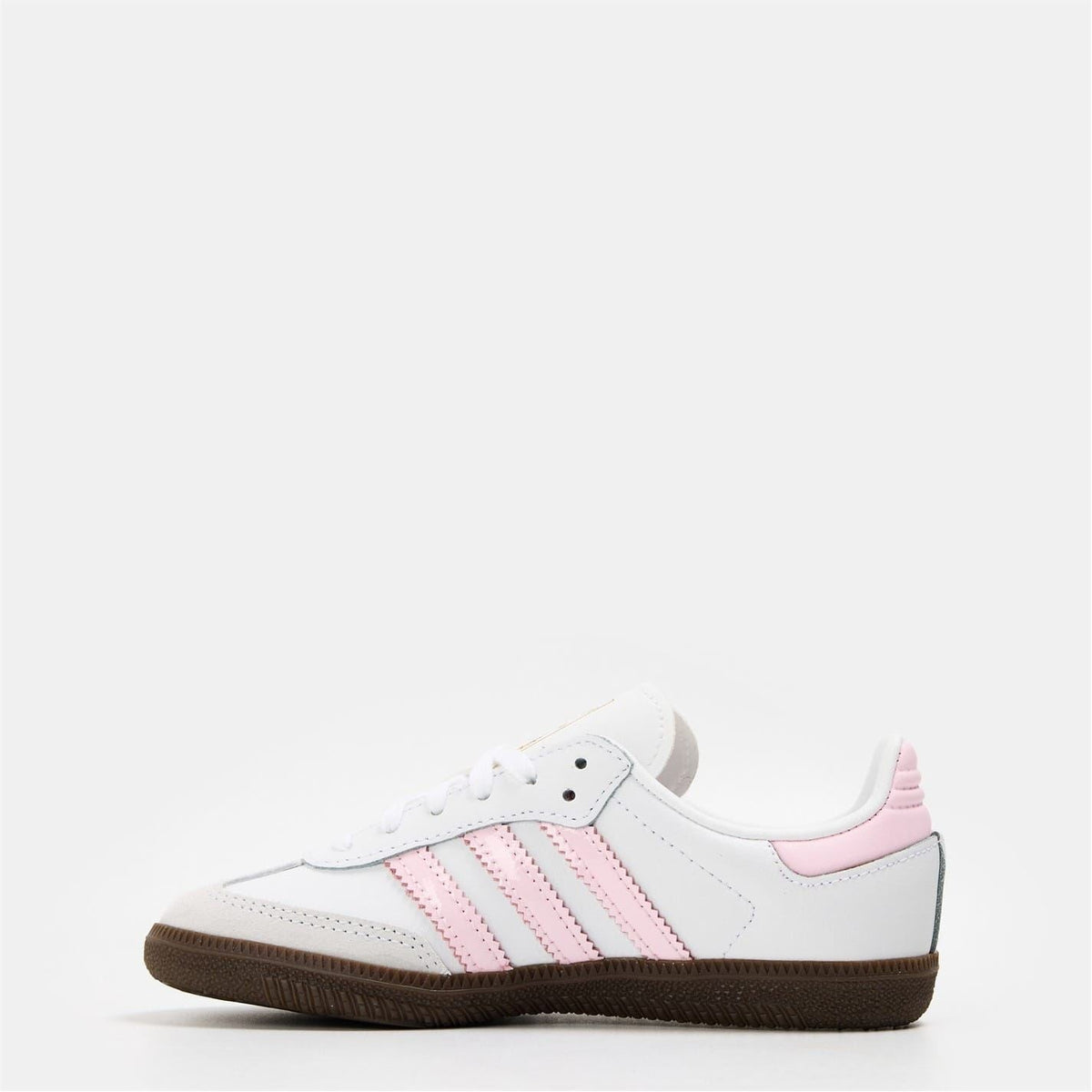 Childrens adidas Samba OG low-top sneakers, white with pink accents and brown gum sole