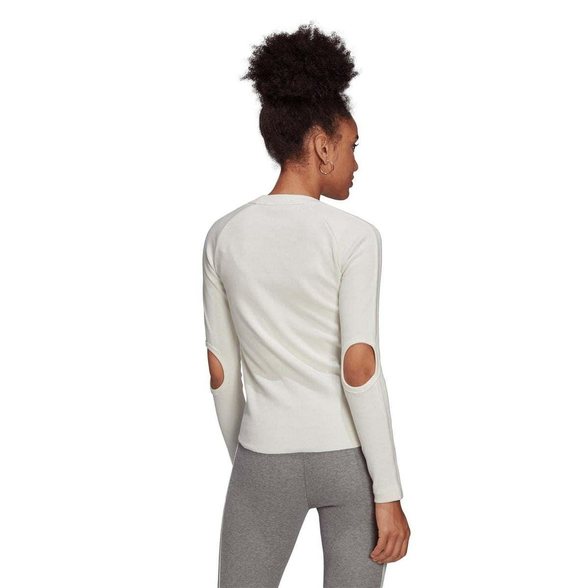 Chalk white crewneck long-sleeve T-shirt, visible back yoke and full sleeves