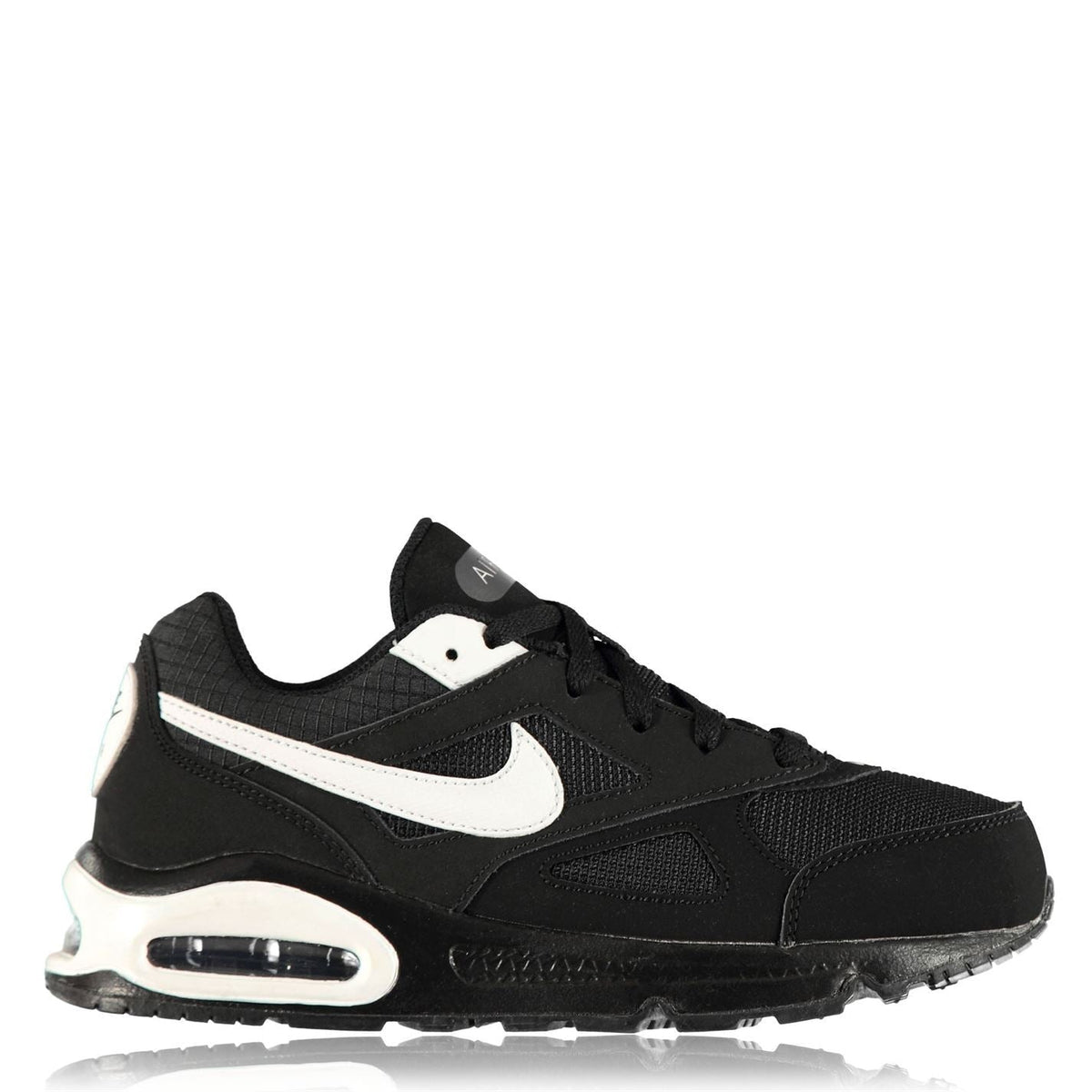 Boys’ black lace-up trainers with white Swoosh and clear air window