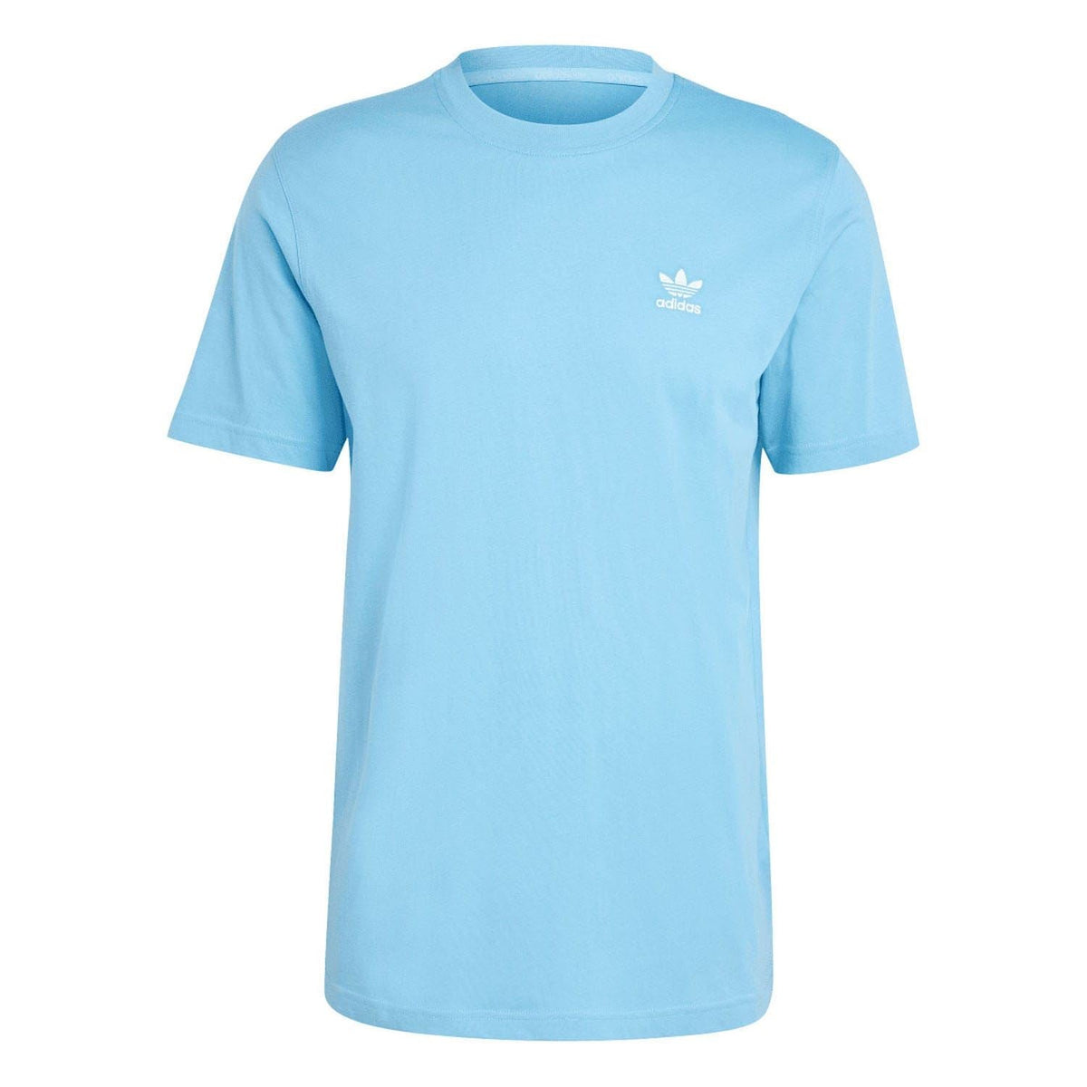 Blue crew-neck T-shirt with adidas trefoil logo on chest, short sleeves