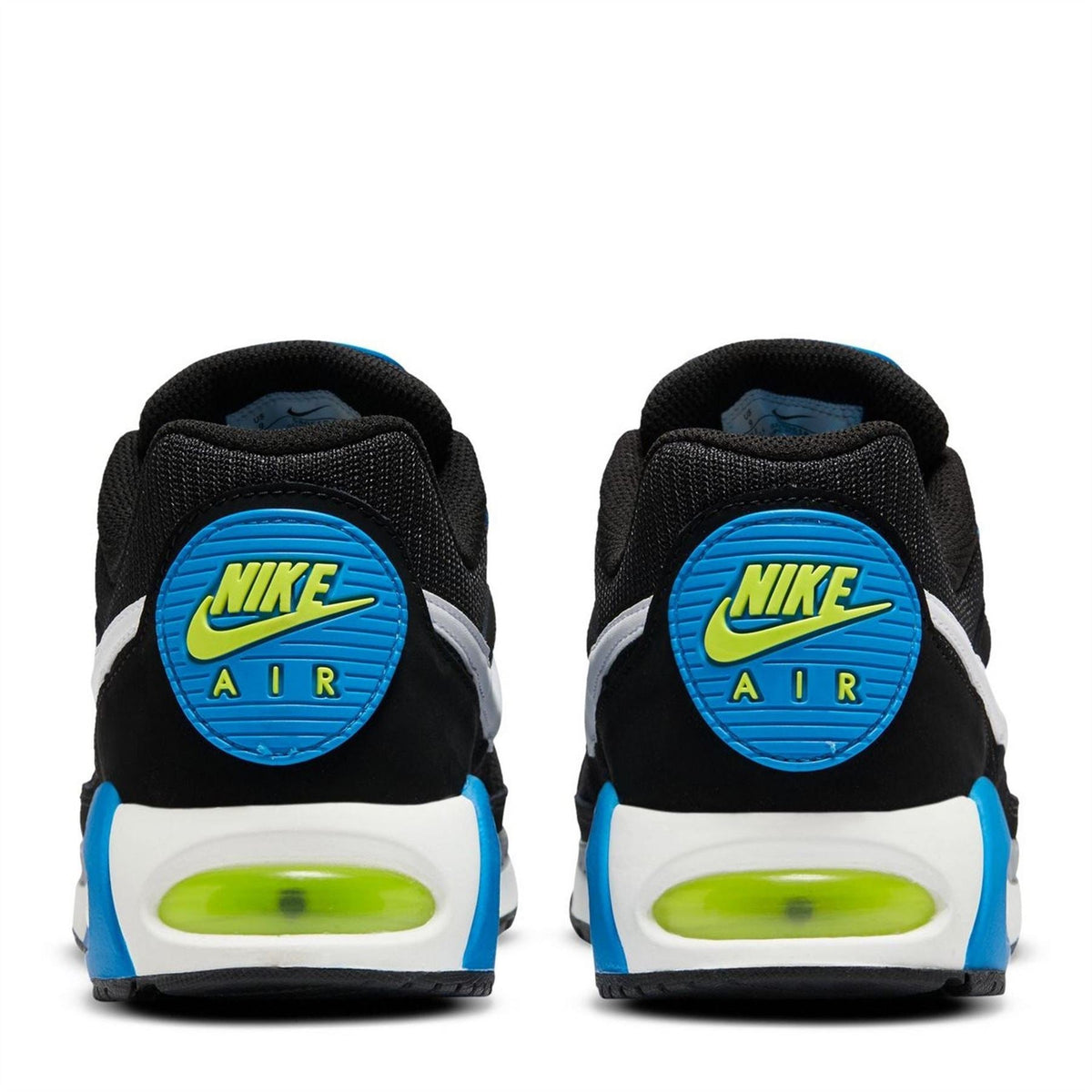 Black Nike Air Max Ivo trainers with blue Nike Air heel and green air unit