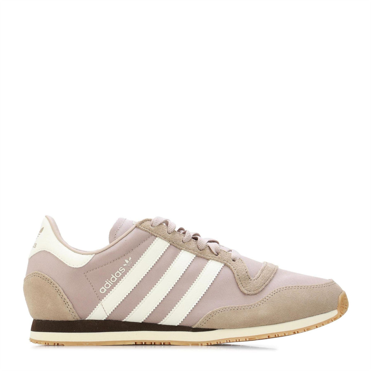 adidas Originals Galaxy OG trainers in beige with white stripes and tan gum-style sole