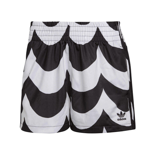 Black and white patterned adidas training athletic shorts with elastic waistband
