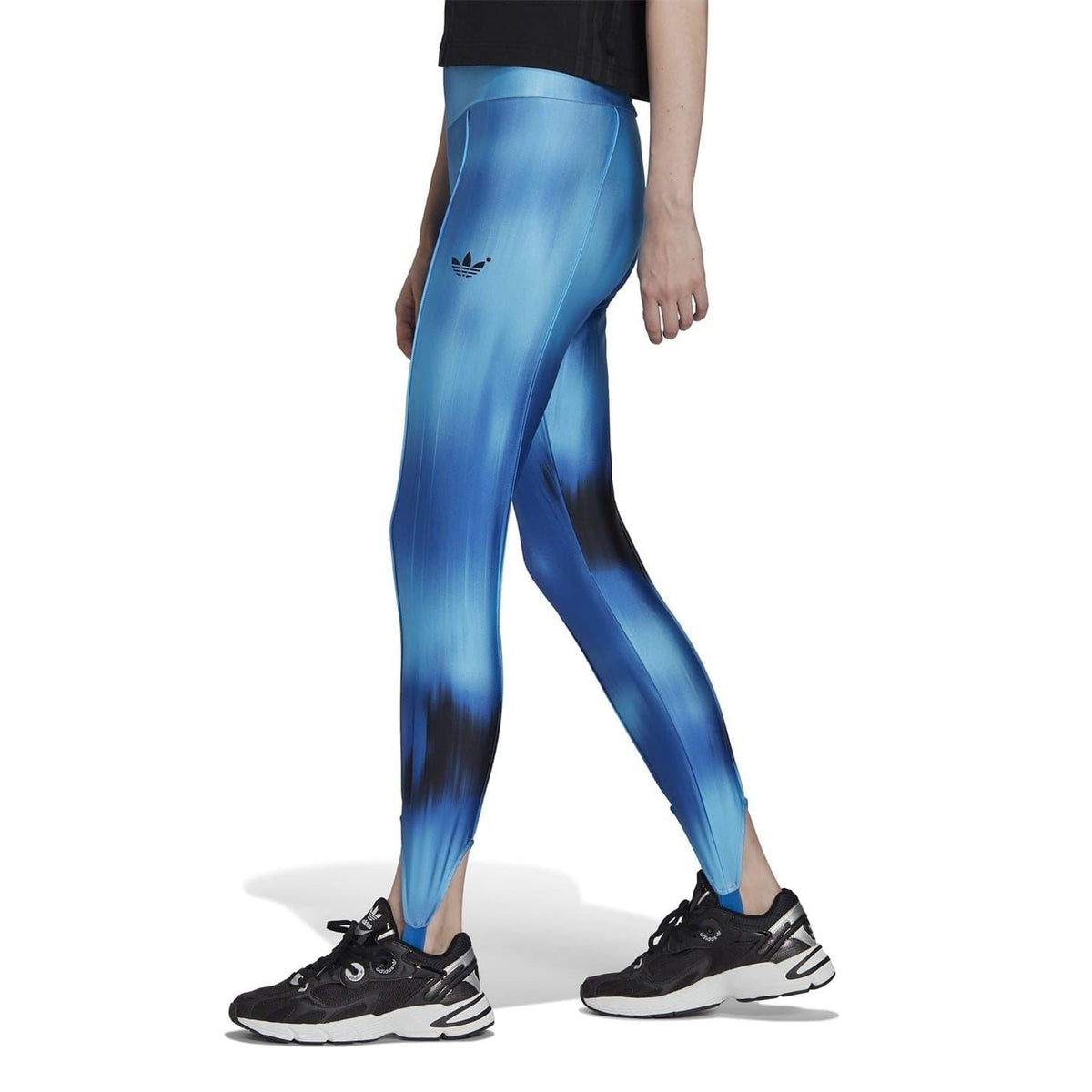Blue gradient Adidas Originals leggings with trefoil logo and tapered ankle