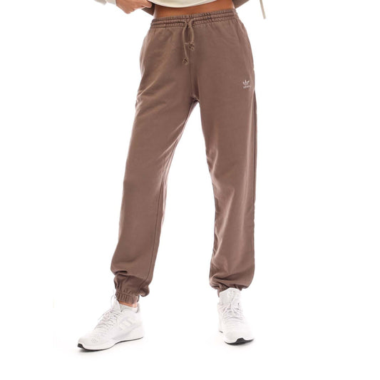 Brown joggers with drawstring waist and ribbed ankle cuffs