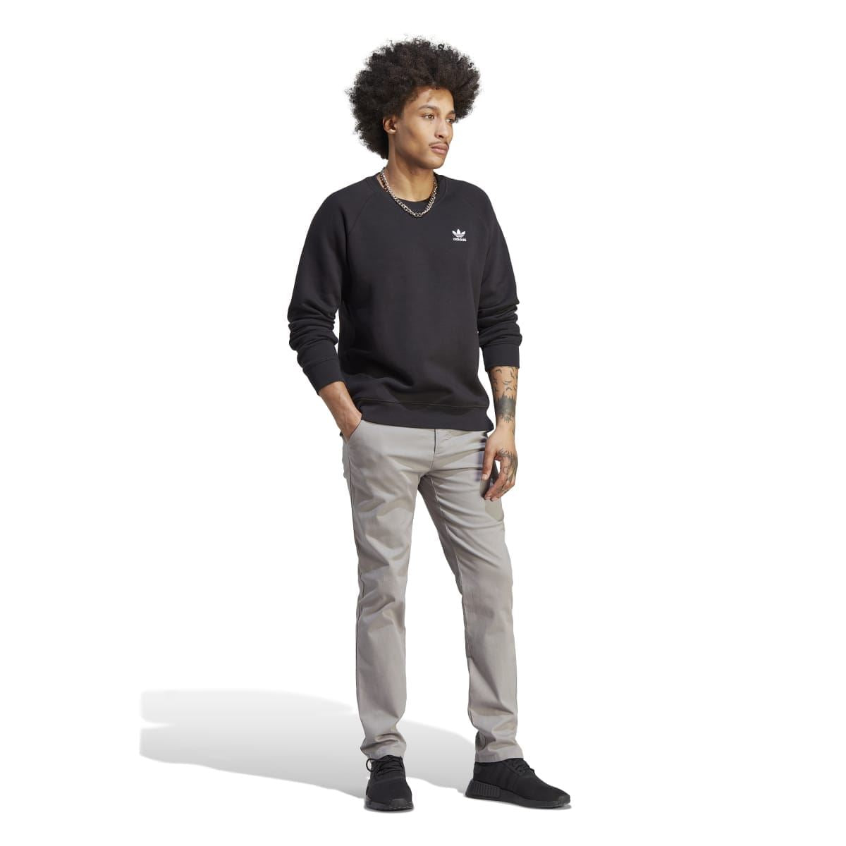adidas Originals Trefoil Essentials crewneck sweatshirt in gray, featuring classic logo design and soft fabric for casual wear