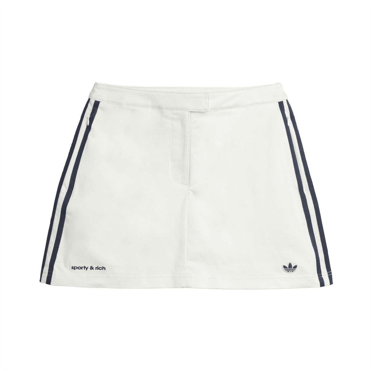 adidas Originals Sporty & Rich skirt in Core White with navy side stripe trim