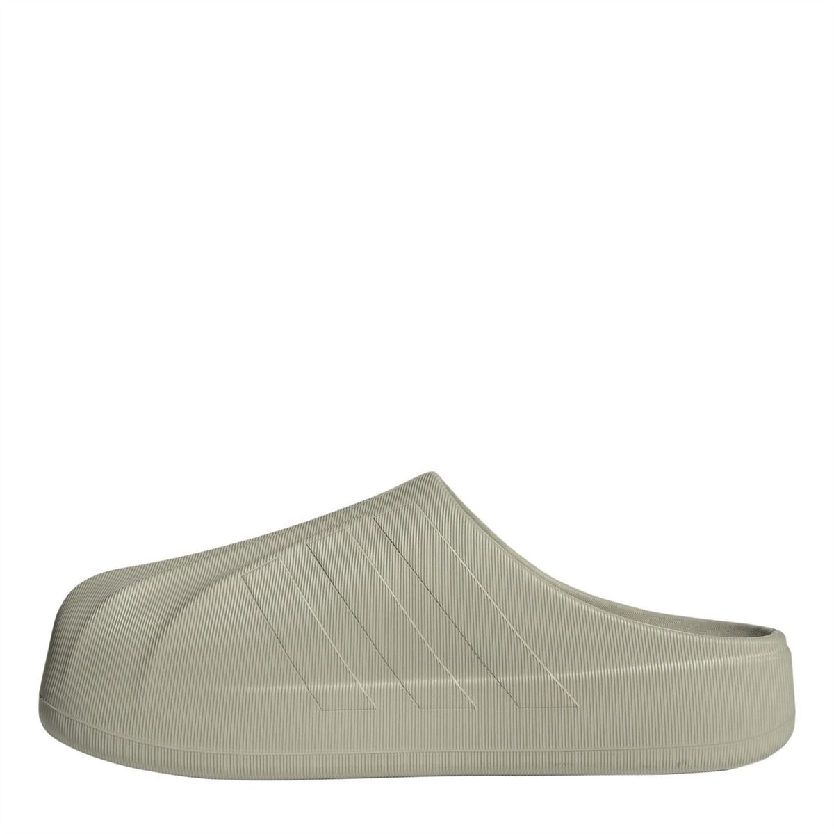 Putty grey slip-on clog with ribbed upper stripes and thick cushioned sole
