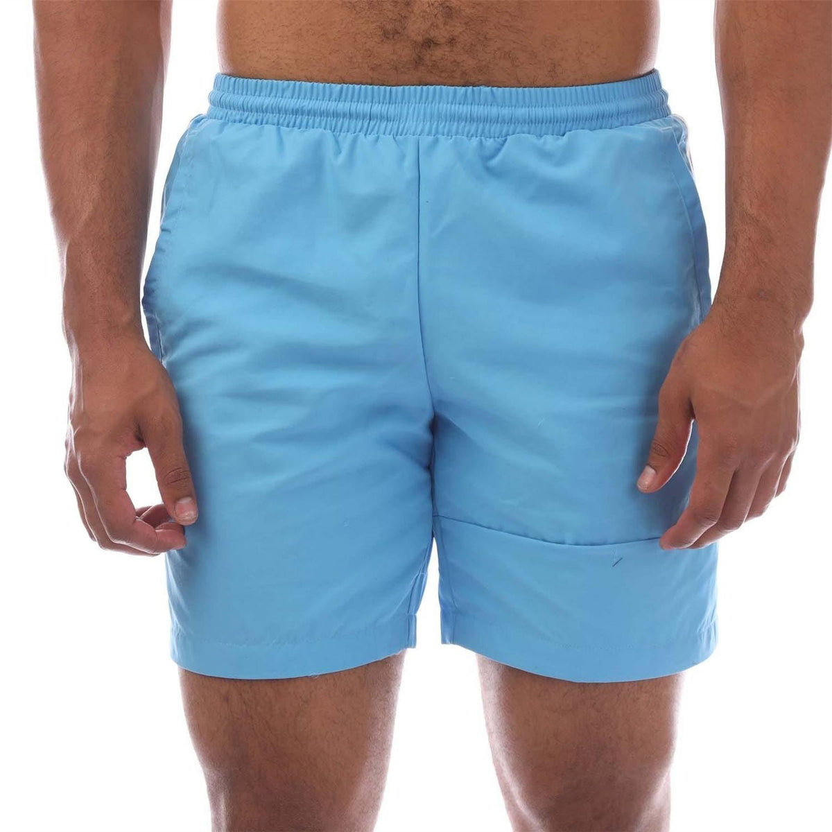 adidas Originals Lock Up swim shorts in navy with white logo, lightweight fabric, and adjustable waistband for comfortable swimming.