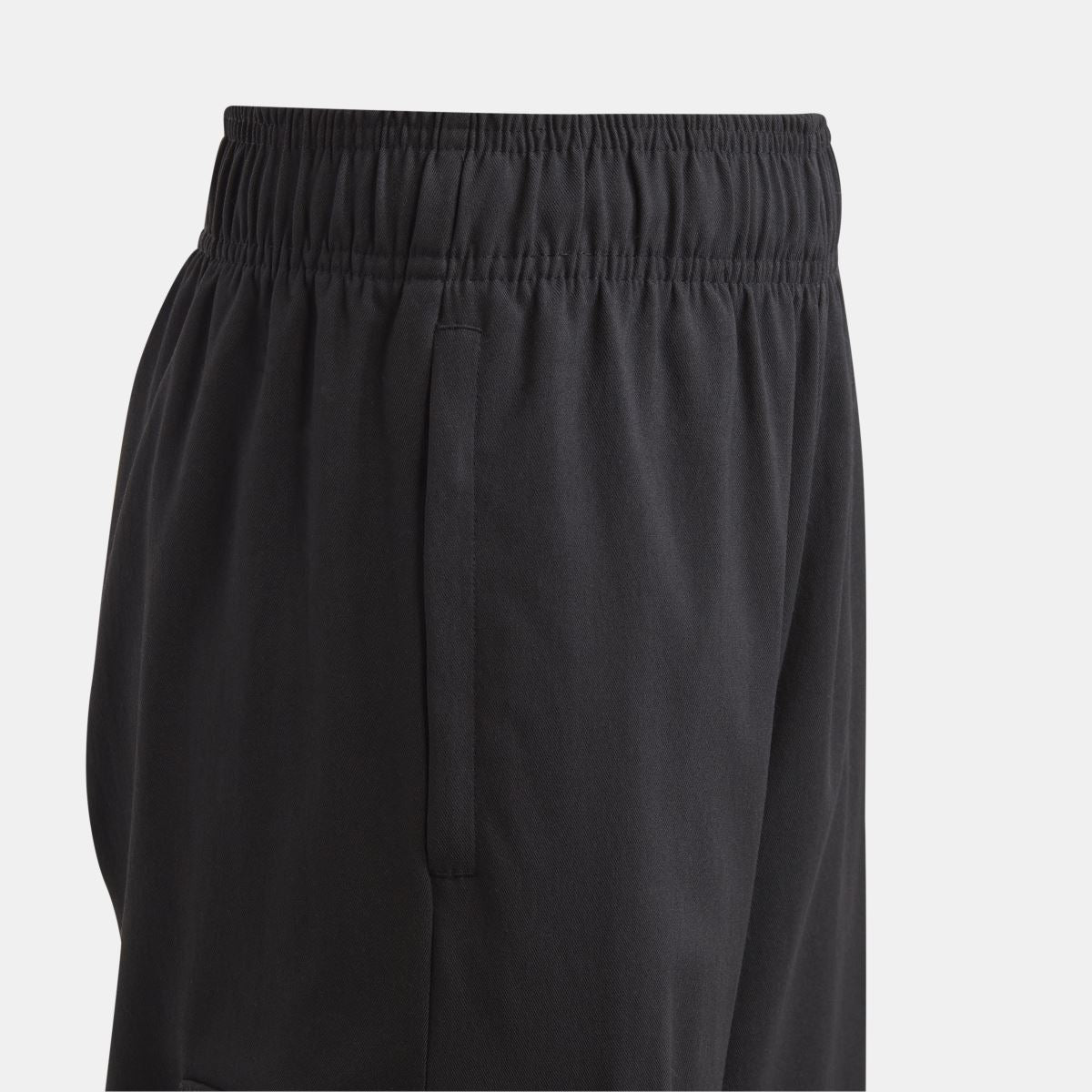 Black kids cargo jogger trousers with elastic waistband and relaxed leg fit