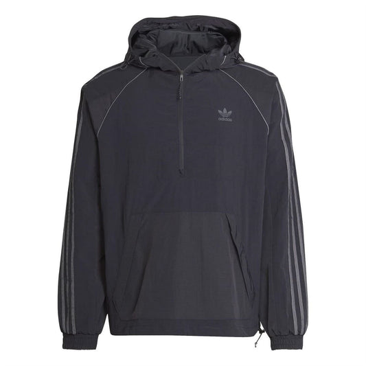 Black adidas hooded jacket with full zip front and kangaroo pocket