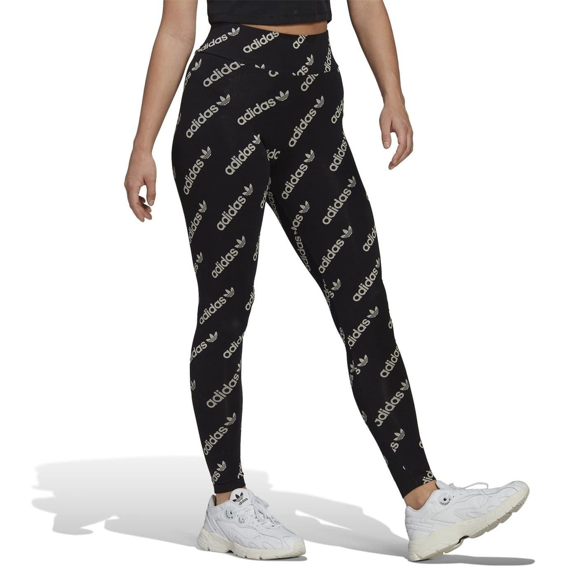 Black adidas Originals logo leggings with high-rise waistband and slim leg