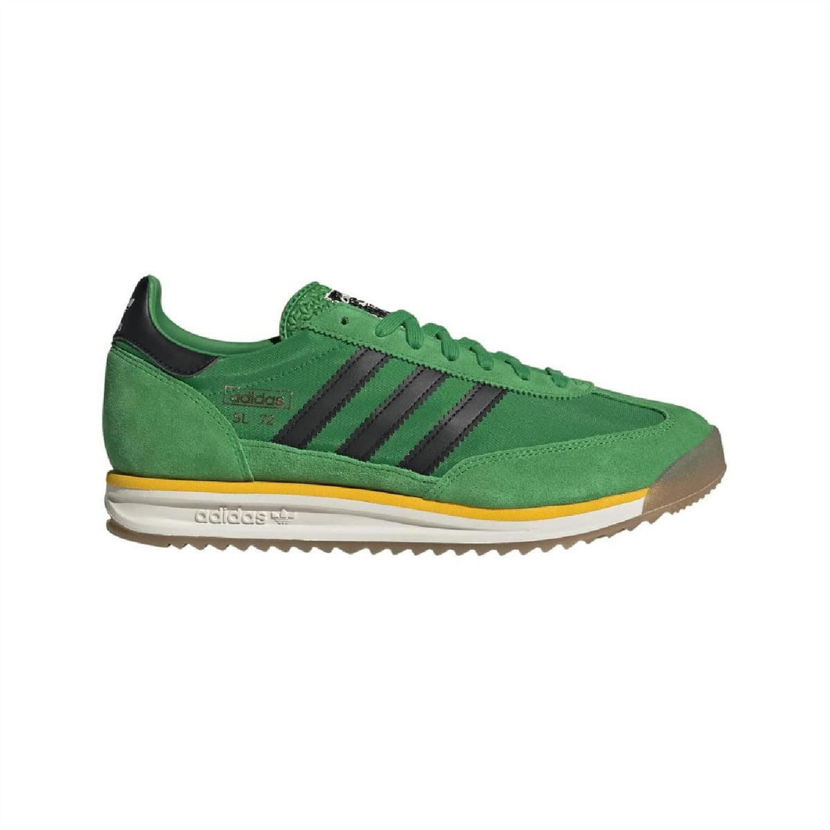 Green adidas Originals low-top trainers with three stripes and lace-up closure