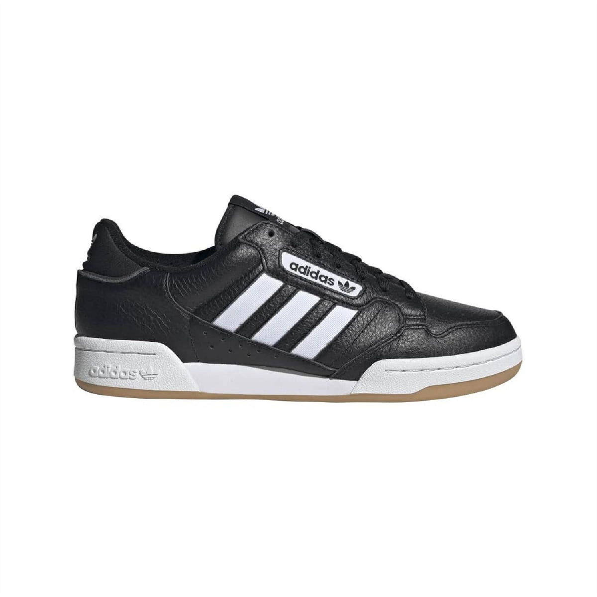 adidas Originals Continental 80 Stripes trainers showing classic white sneakers with navy stripes and gum sole detail