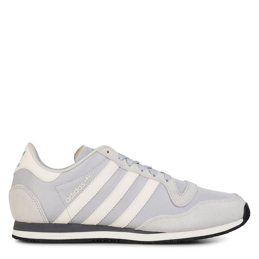 adidas Originals Galaxy OG trainers in light grey with three white stripes and blue laces