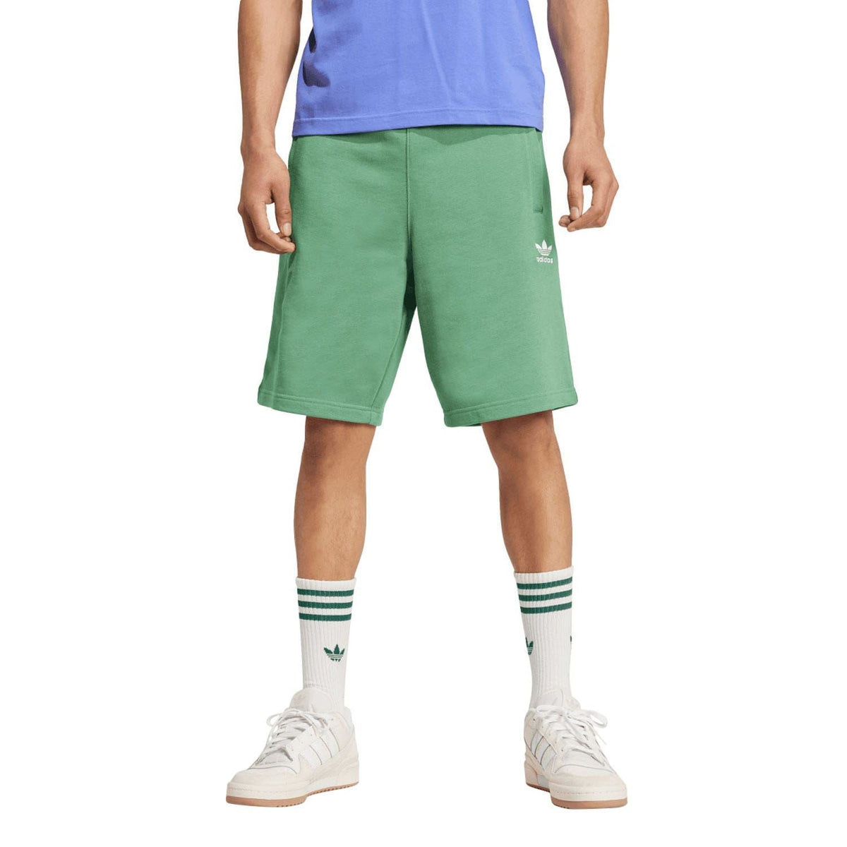 Green adidas Originals trefoil shorts with elastic waistband and side logo