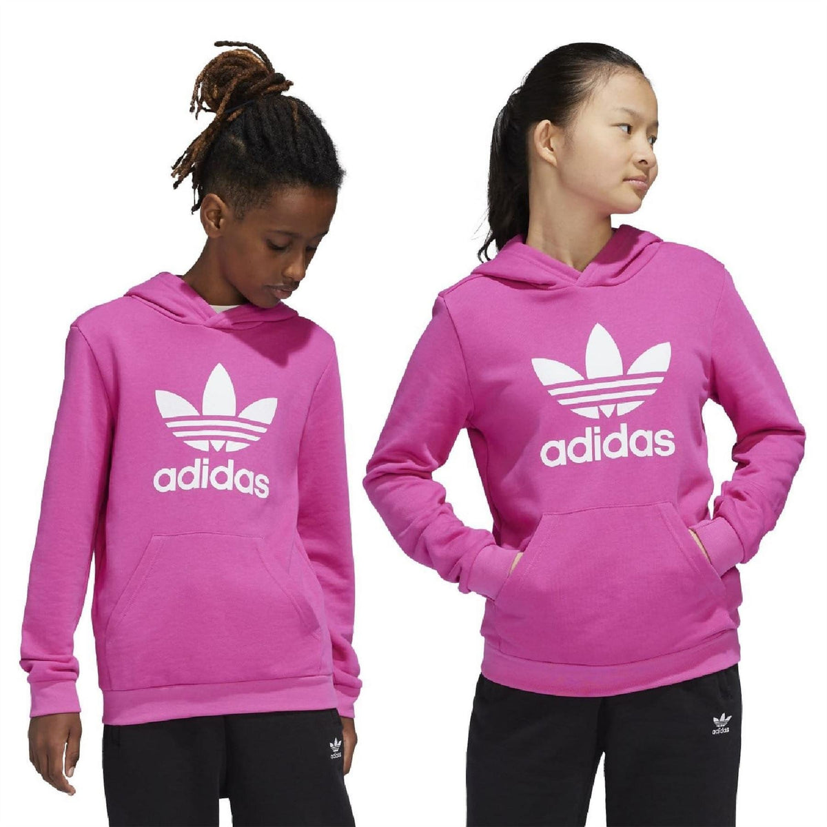 Pink adidas Originals Trefoil hoodie with front kangaroo pocket and hood