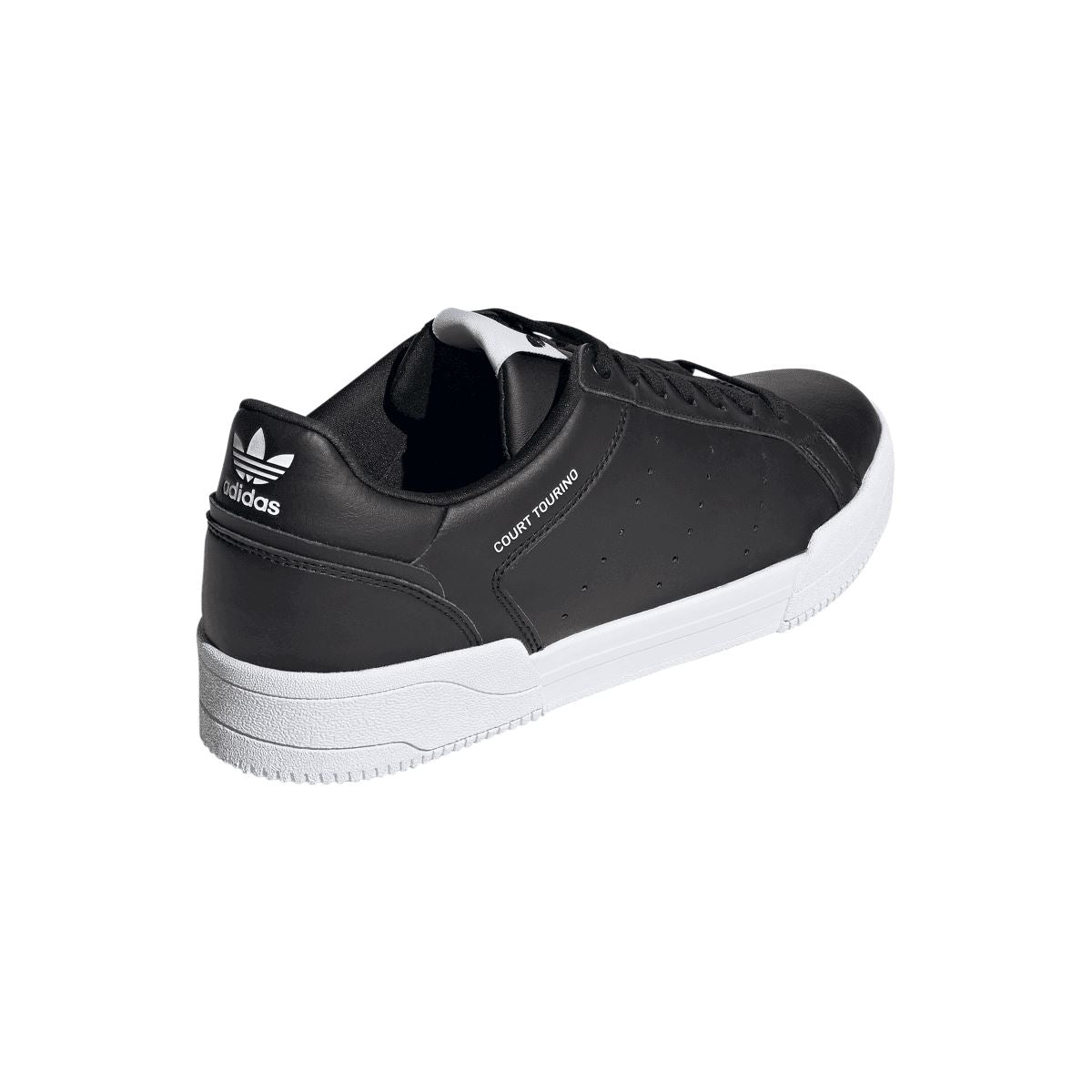 adidas Court Tourino black trainers, heel and side view with adidas logo