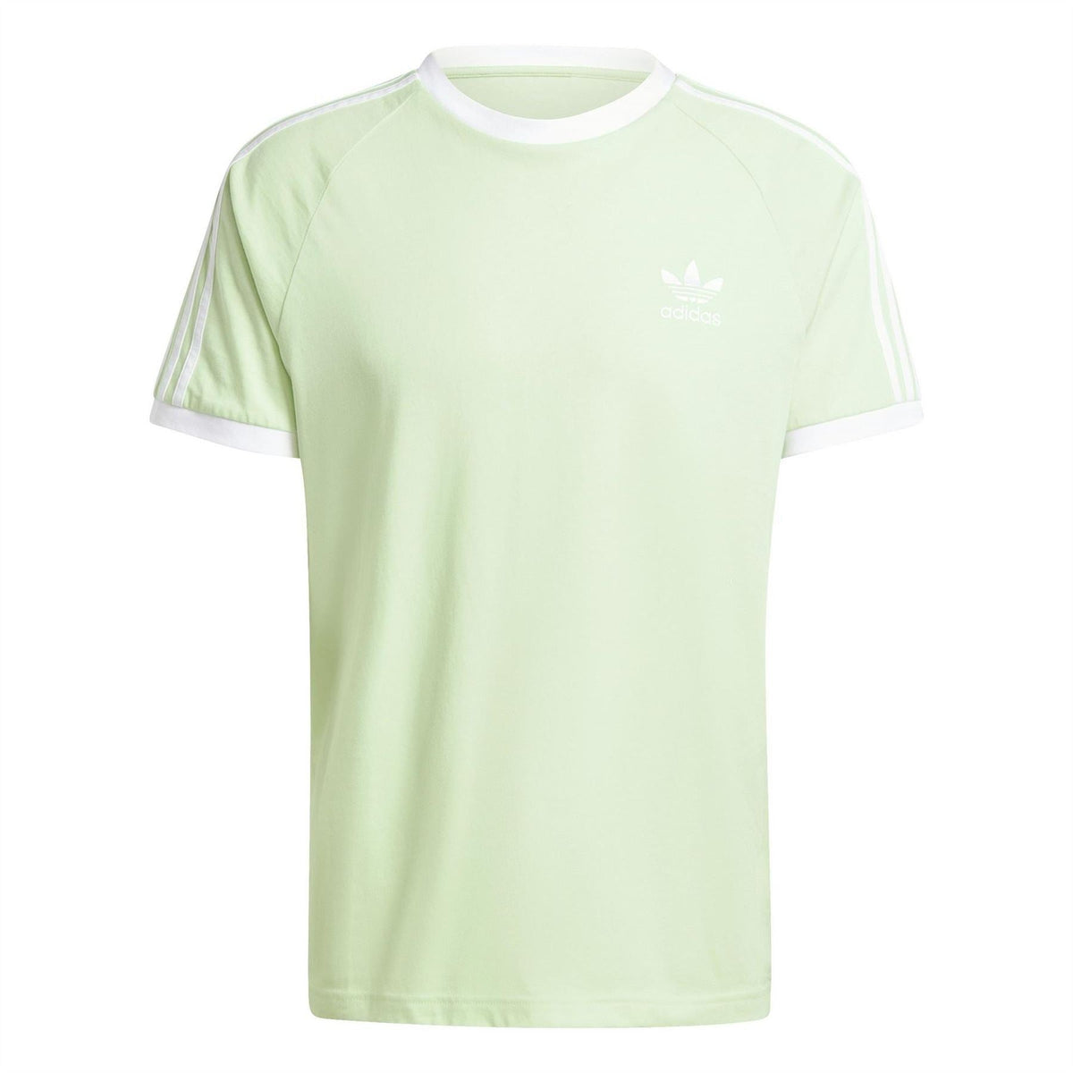 Light green adidas Originals crew neck T-shirt with white shoulder 3-Stripes and small chest logo