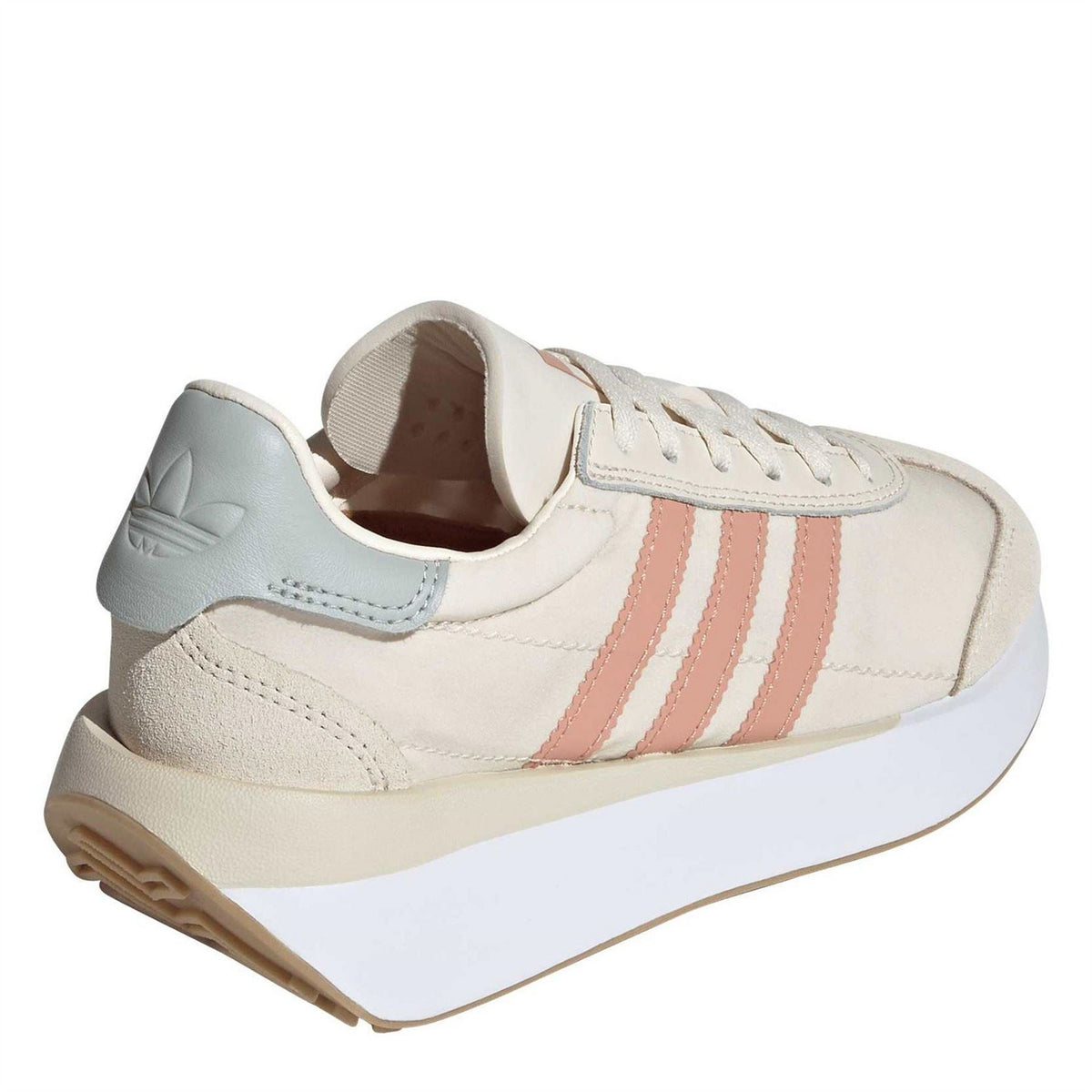 adidas Originals juniors lace-up sneakers, heel and collar view with pink stripes