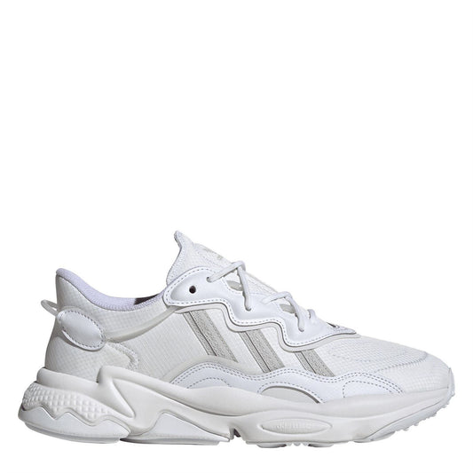 adidas Originals Ozweego low-top trainers with white and grey synthetic upper, cushioned midsole, and rubber outsole.