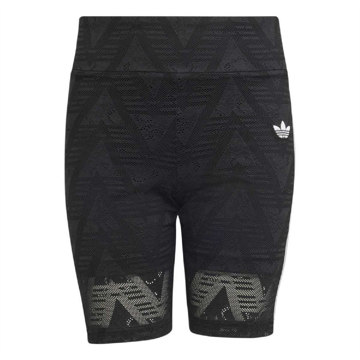 Juniors’ black geometric print athletic shorts, slim fit, with adidas trefoil logo