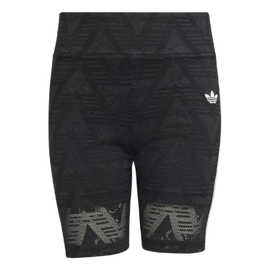 Juniors’ black geometric print athletic shorts, slim fit, with adidas trefoil logo