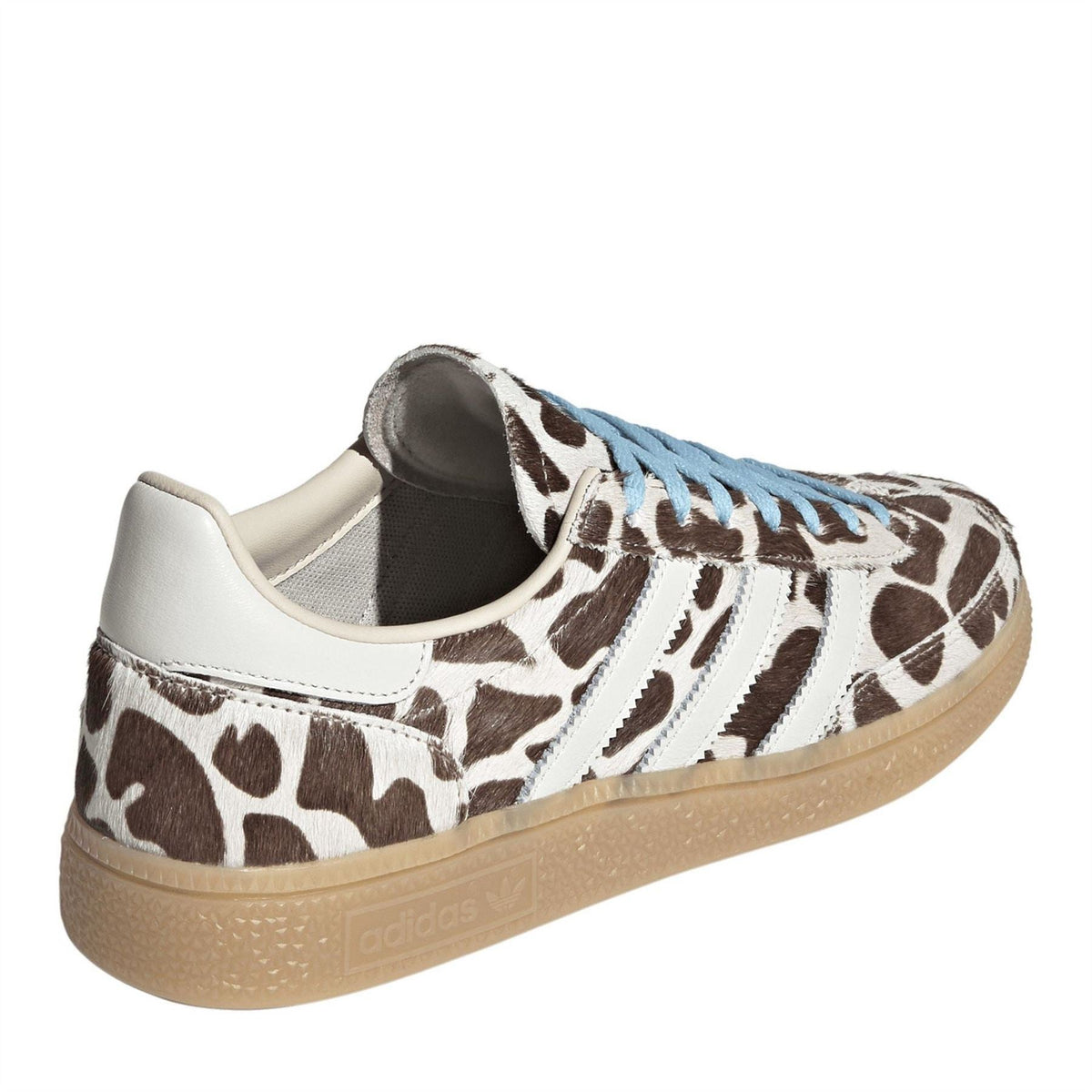 Handball Spezial sneakers, rear view, leopard print with blue laces and gum sole