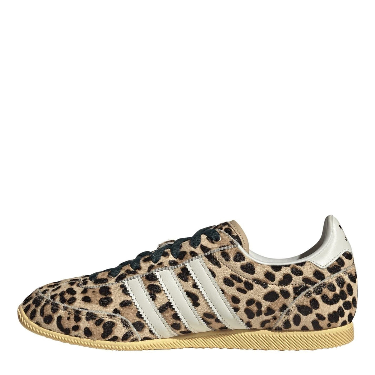 adidas Originals Japan sneakers, leopard print upper with white stripes and gum rubber sole